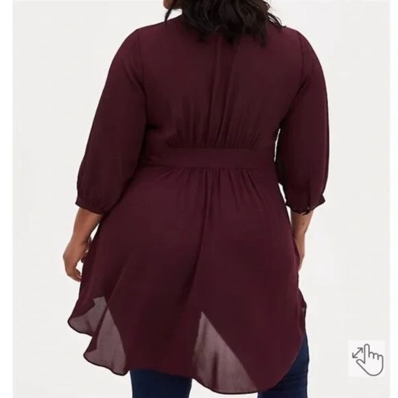 Torrid Georgette Red Burgundy Wrap High Low Tunic Blouse Size 0 (US 12) NEW - Picture 2 of 7